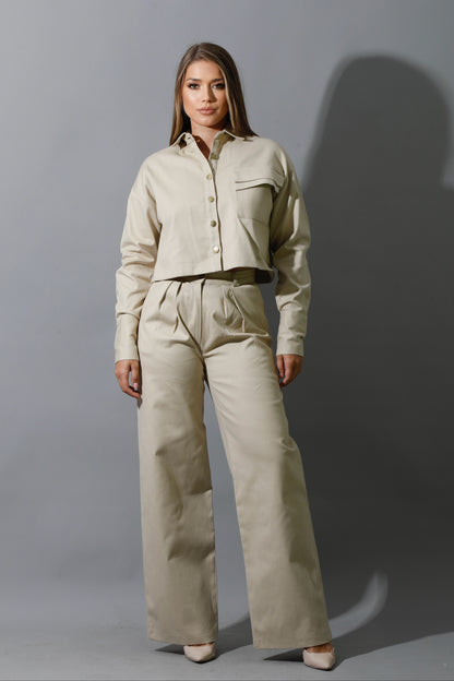 Co-ord Pleated Wide Leg Pants - Beige