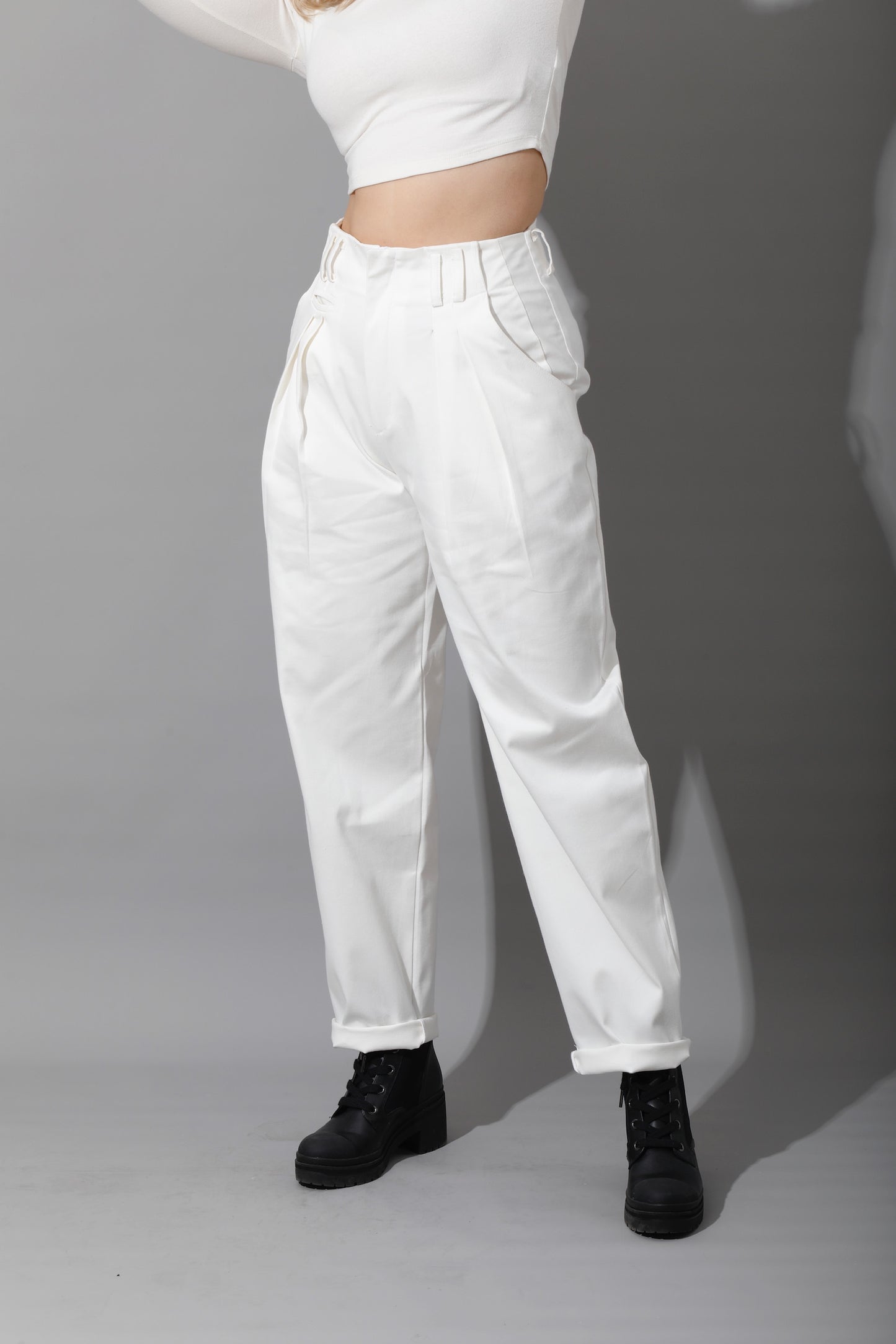 High Rise Paper-Bag Pants - OffWhite