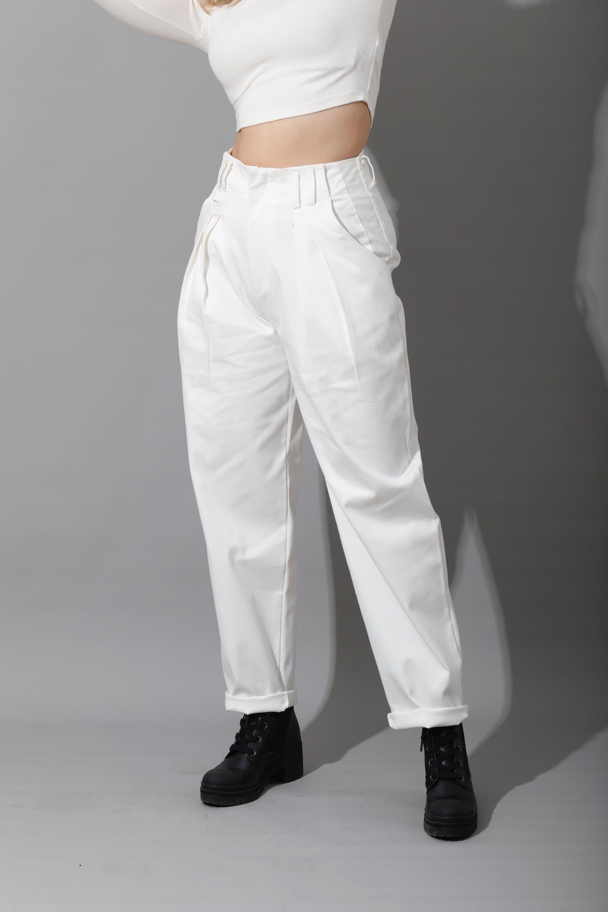 High Rise Paper-Bag Pants - OffWhite