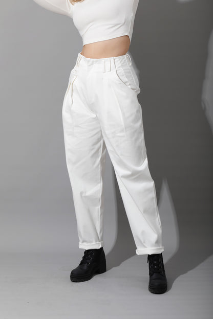 High Rise Paper-Bag Pants - OffWhite
