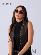 Nicci Leather Fringed Vest - Brown