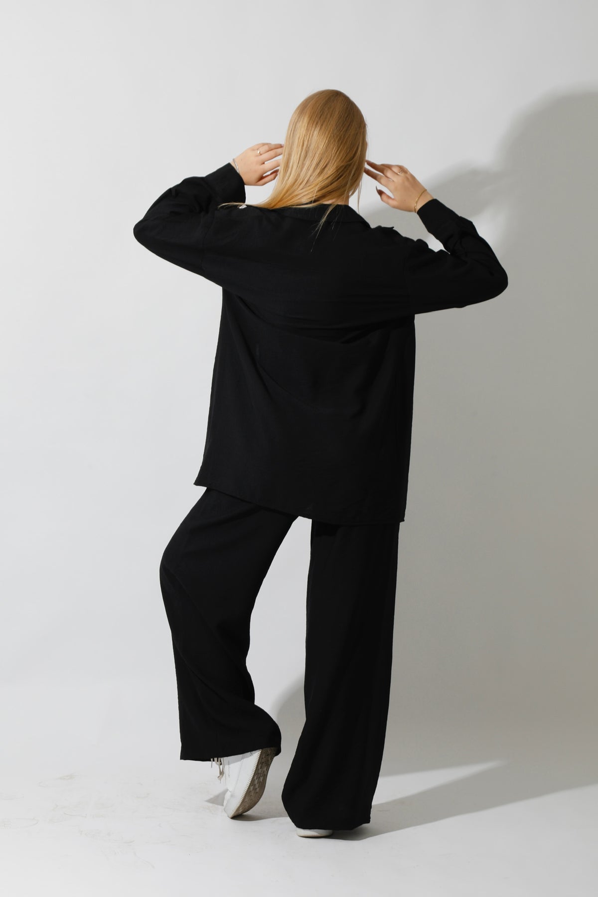 Co-Ord Long Sleeve Shirt & Wide Leg Trousers - Black