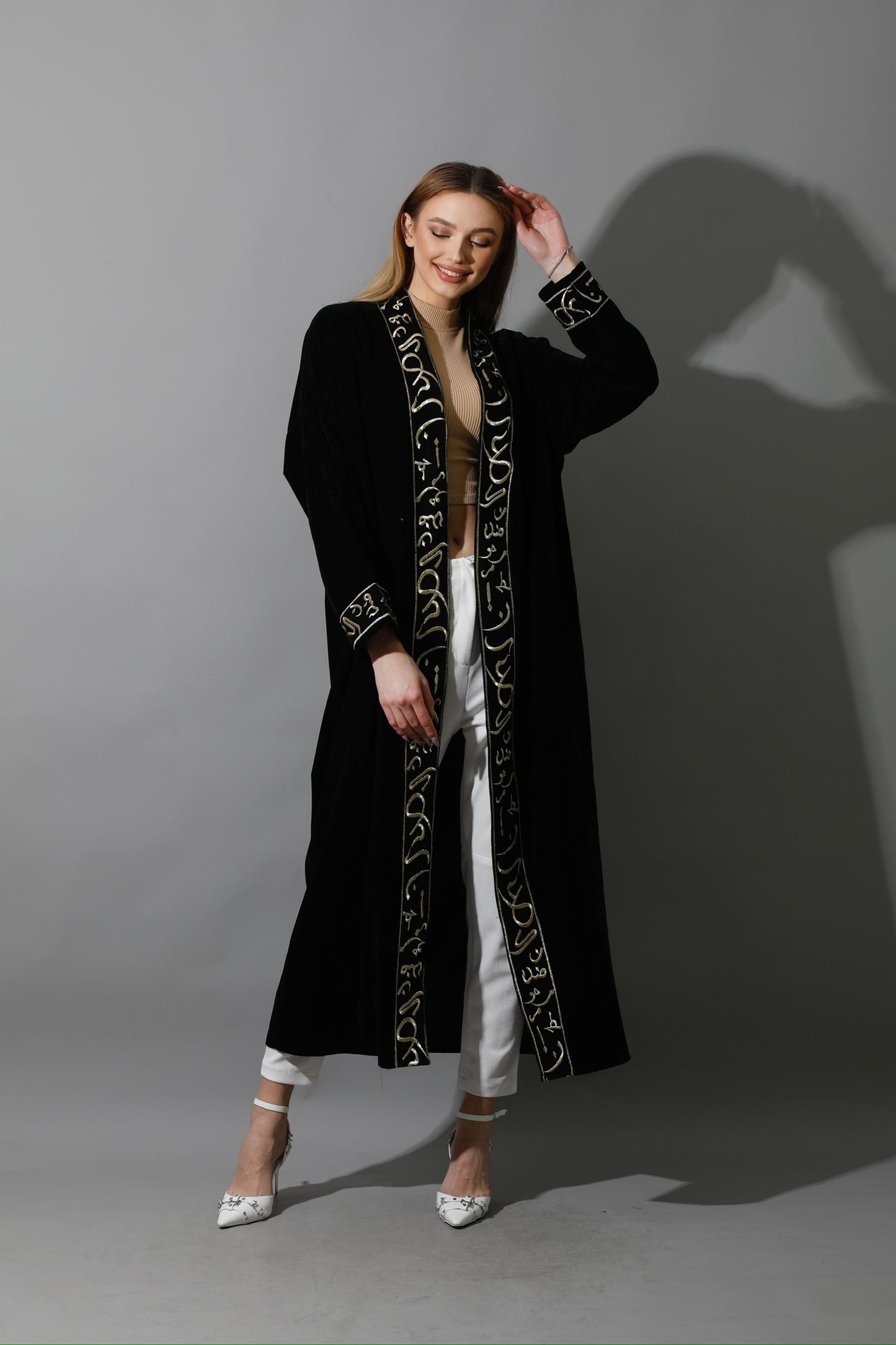 Arabic Letter Long Kaftan - Black & Gold
