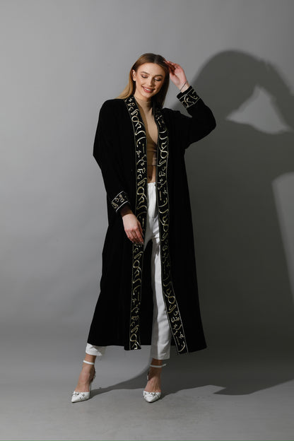 Arabic Letter Long Kaftan - Black & Gold