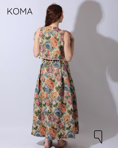 Rakhi Retro Jacquard Lace Sleeveless Set- Multicolored