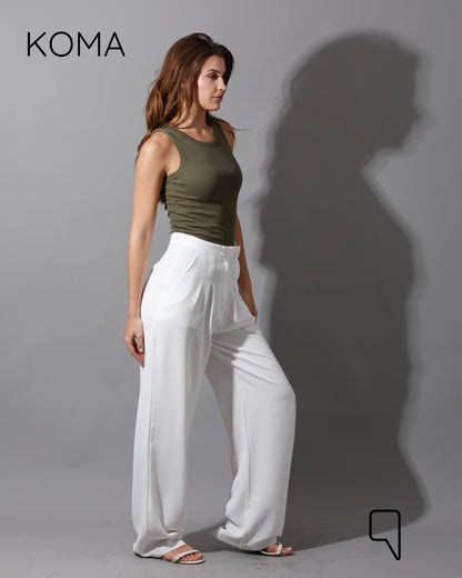 High Waist Straight Leg Trousers - White