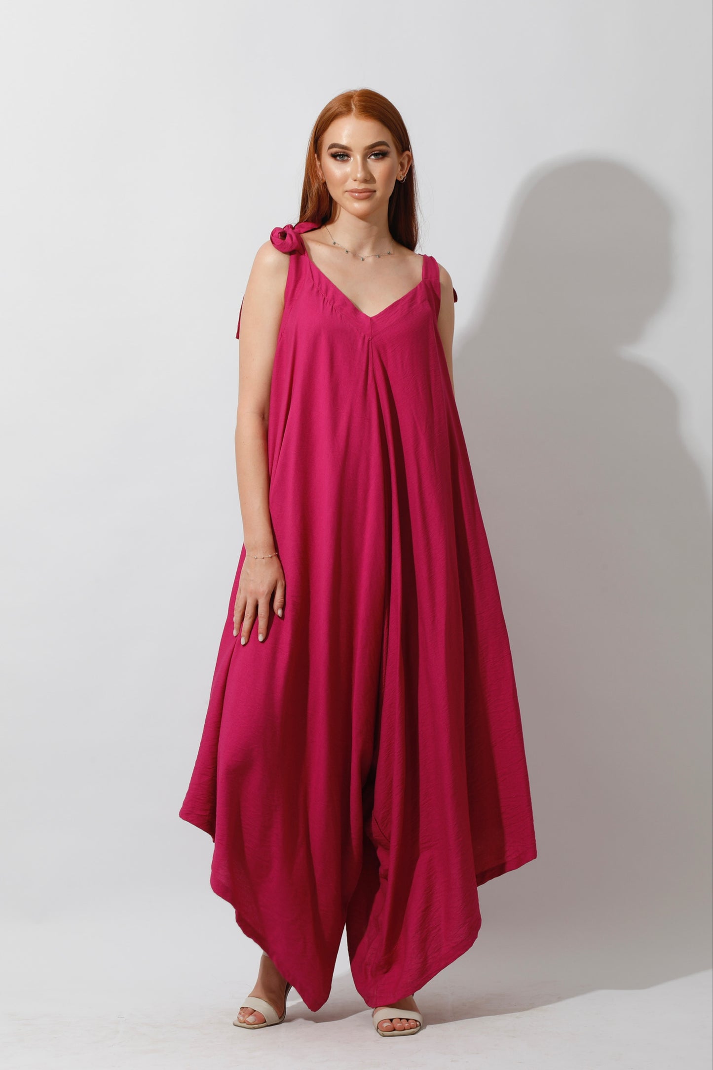 Tied Up Lose Jumpsuit - Barbie Pink