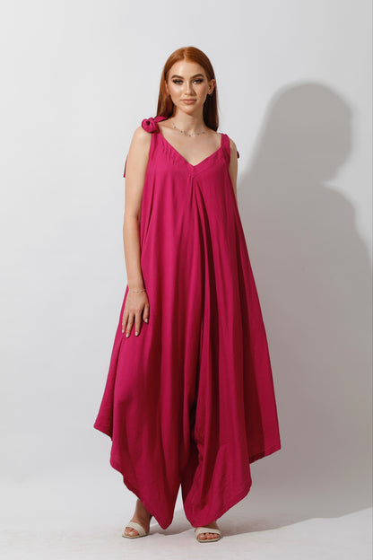 Tied Up Lose Jumpsuit - Barbie Pink