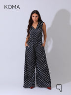 Dahlia Flared Jumpsuit - Polkadots Black