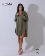 Oversized Shirt Dress - Olive