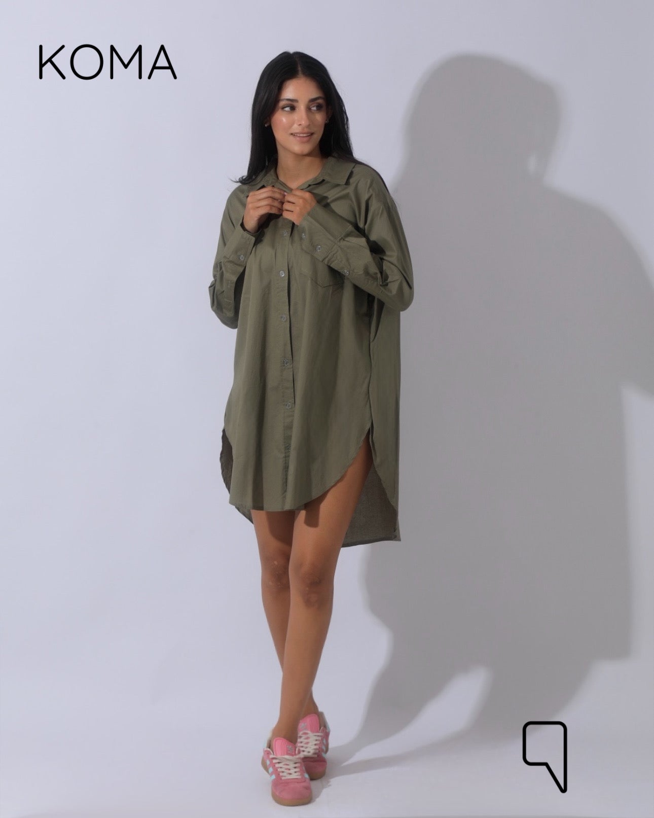 Oversized Shirt Dress - Olive