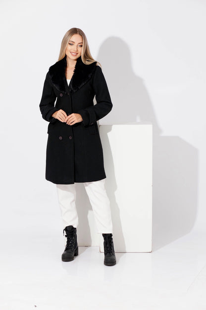 Furs Double Breasted Coat - Black