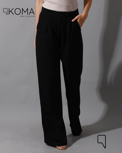 High Waist Straight Leg Trousers - Black