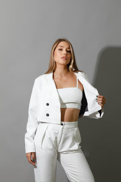 Striped Bra Top Co-Ord - White