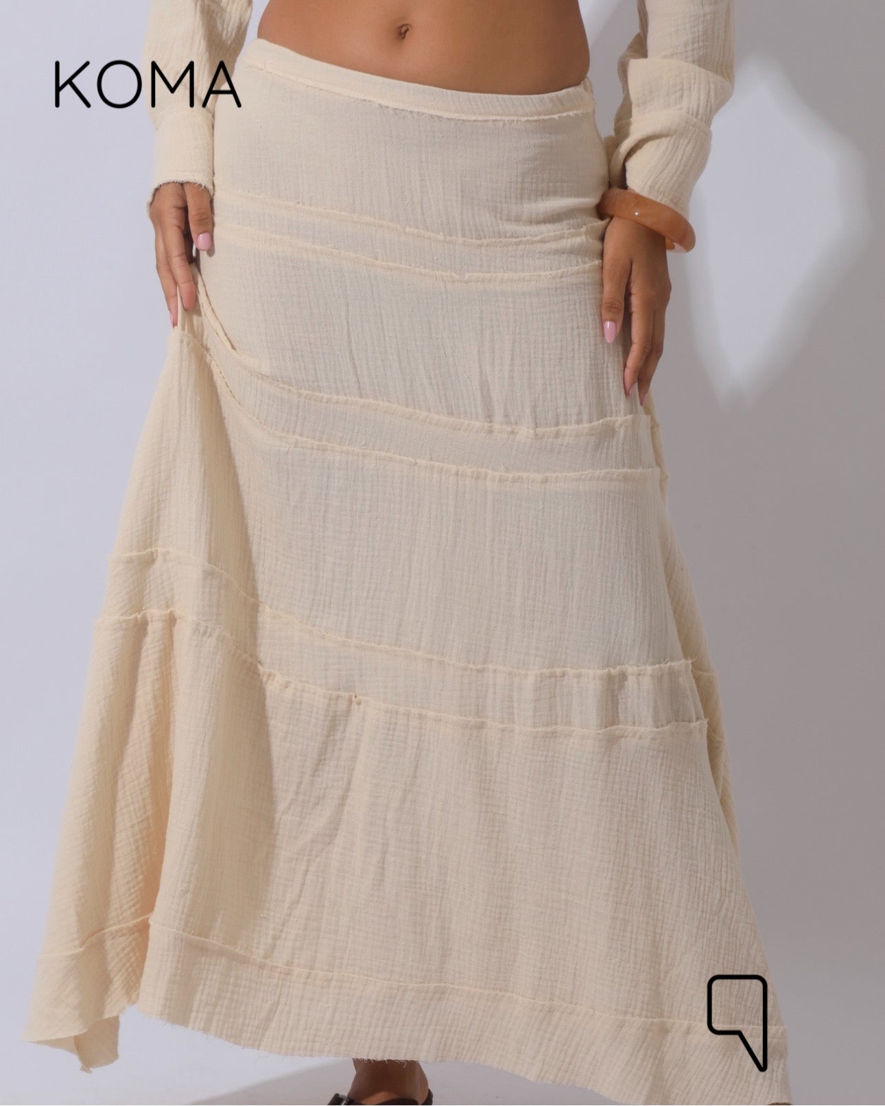 Greta Crincle Cropped Shirt & Skirt Set - Beige