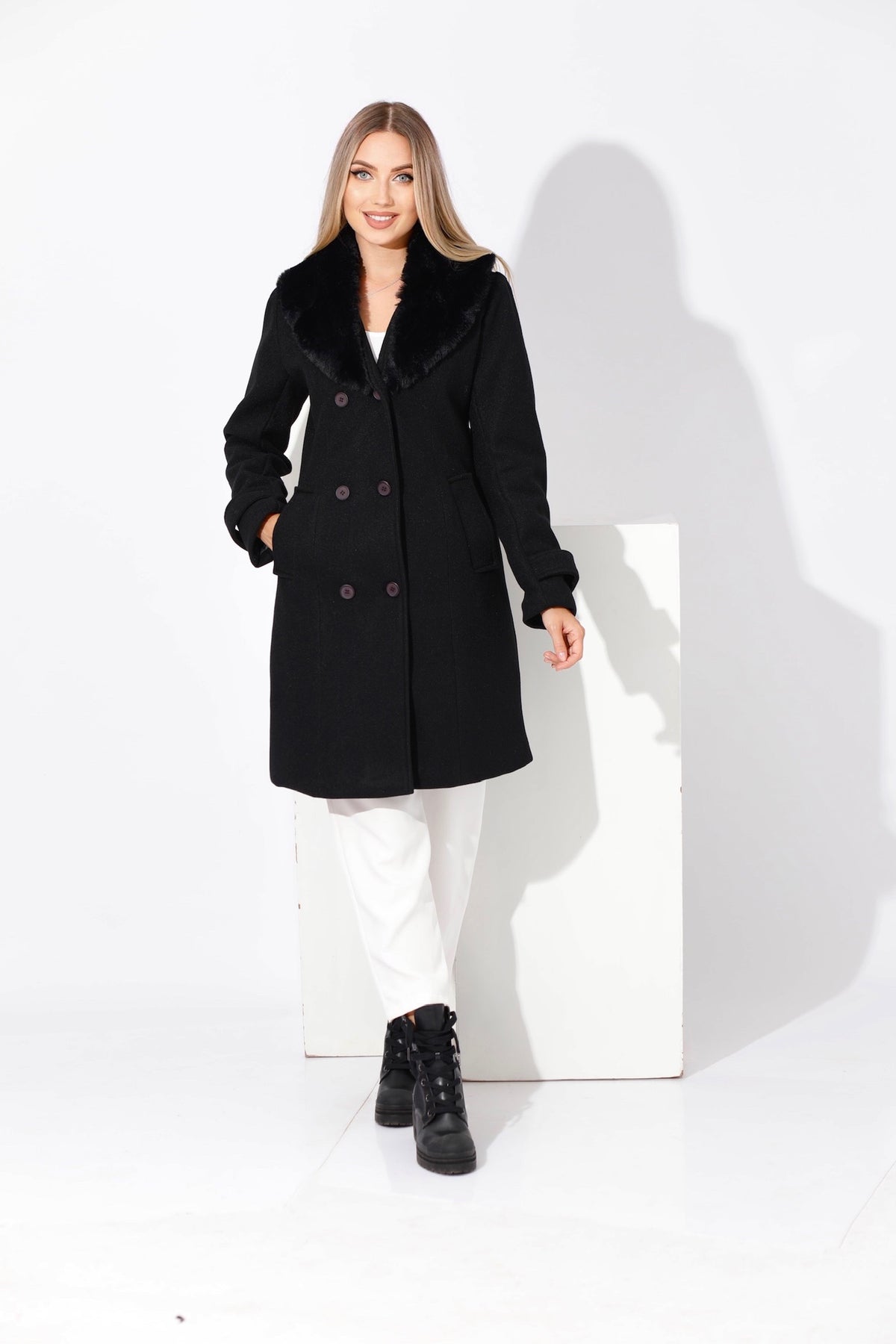 Furs Double Breasted Coat - Black