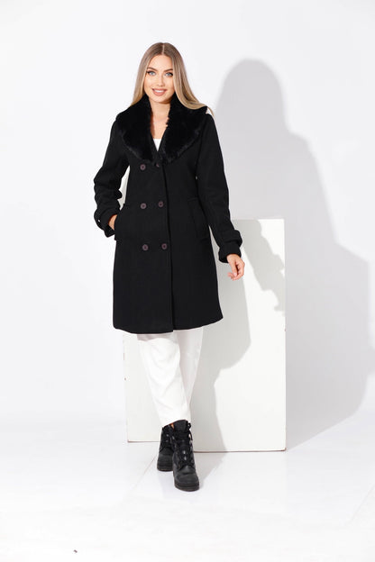 Furs Double Breasted Coat - Black