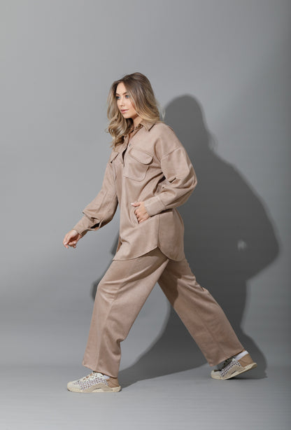 Suede pocket Shirt - Beige