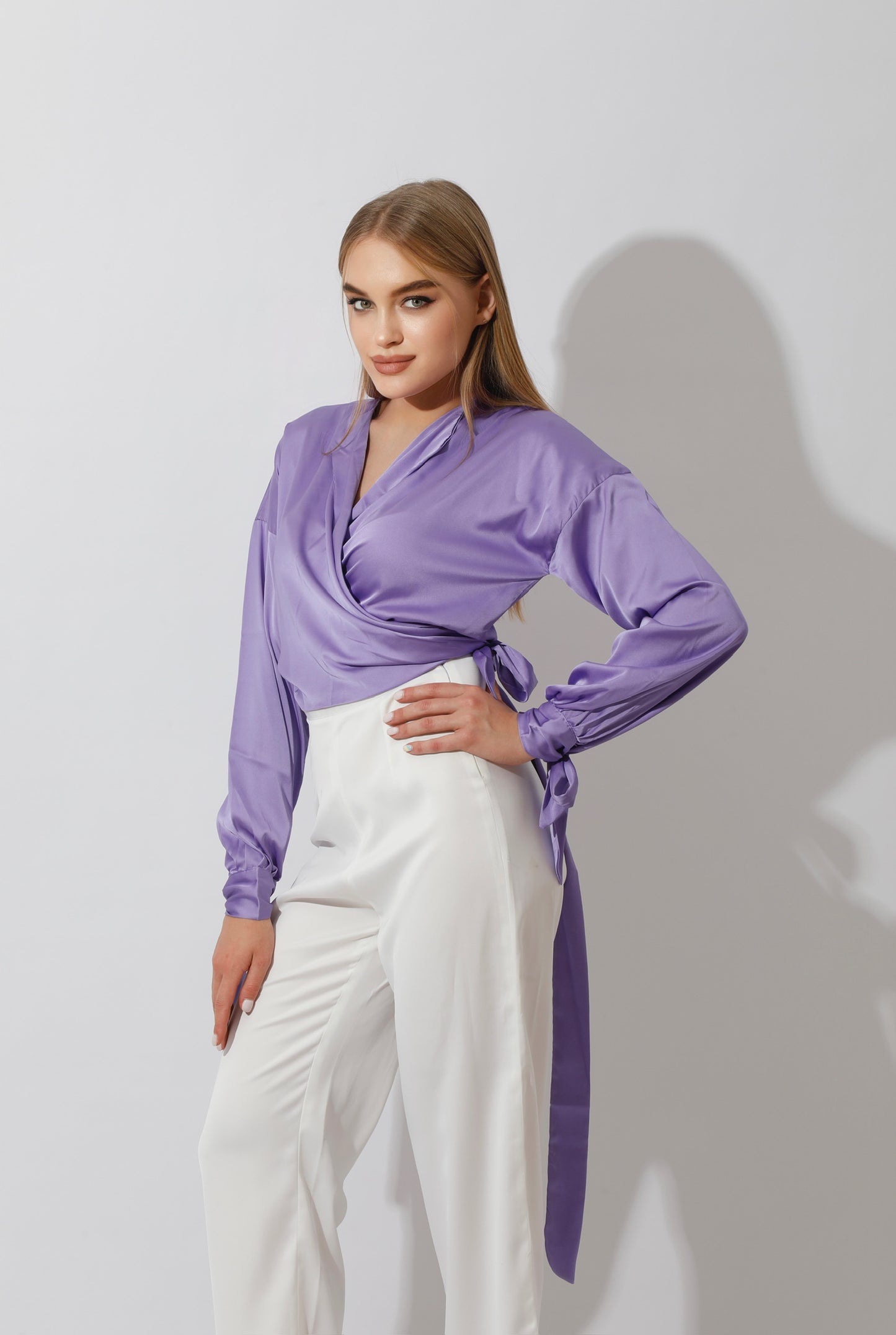 Wrap Tie Blouse - Lavender