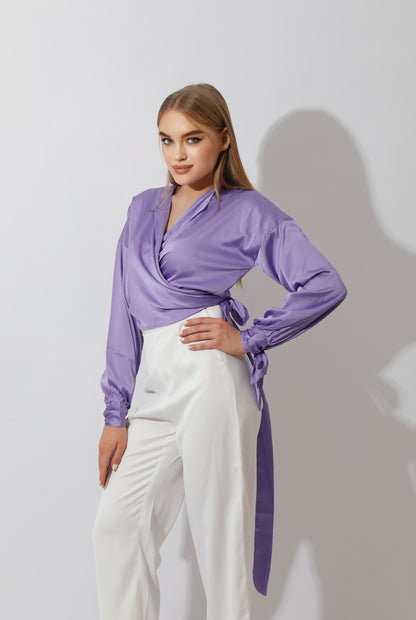 Wrap Tie Blouse - Lavender
