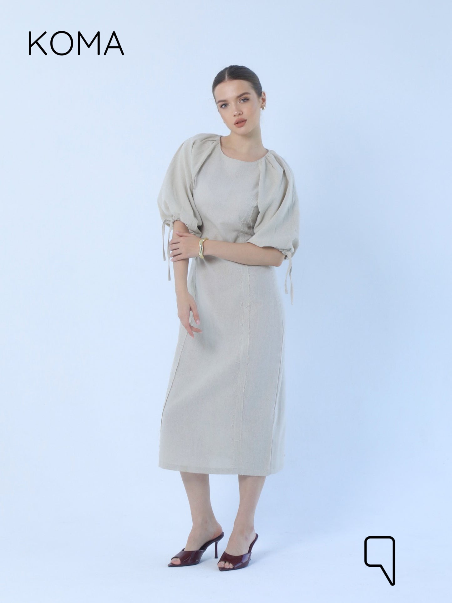 Eve Puff Sleeve Dress - Beige