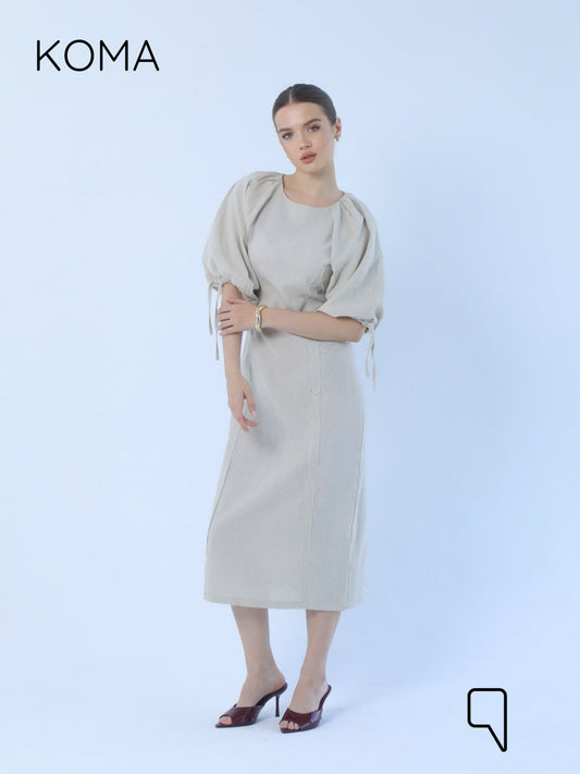 Eve Puff Sleeve Dress - Beige