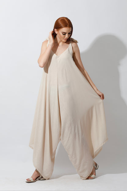 Tied Up Lose Jumpsuit - Beige