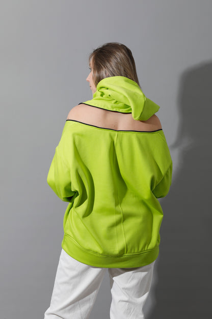 Zipped Oversized Hoodie - Lime Green