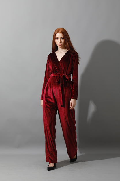 Wrapped wide leg Jumpsuit- Maroon