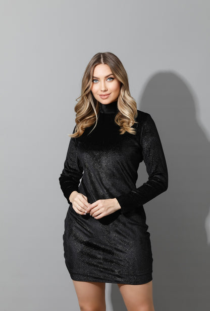Golden High-neck Short Dress - Black & Gold