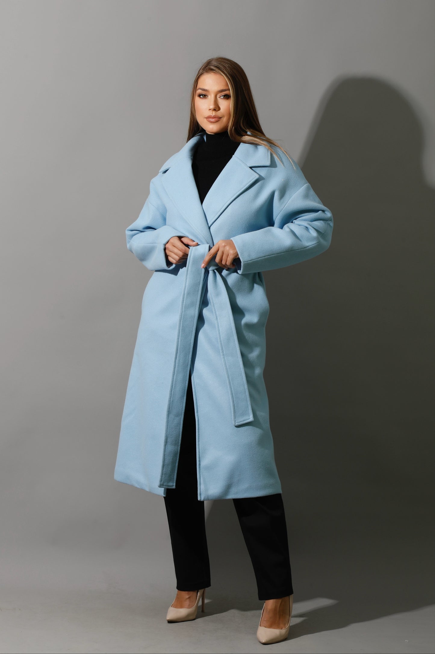 Oversized Wrapped Coat - Babe Blue