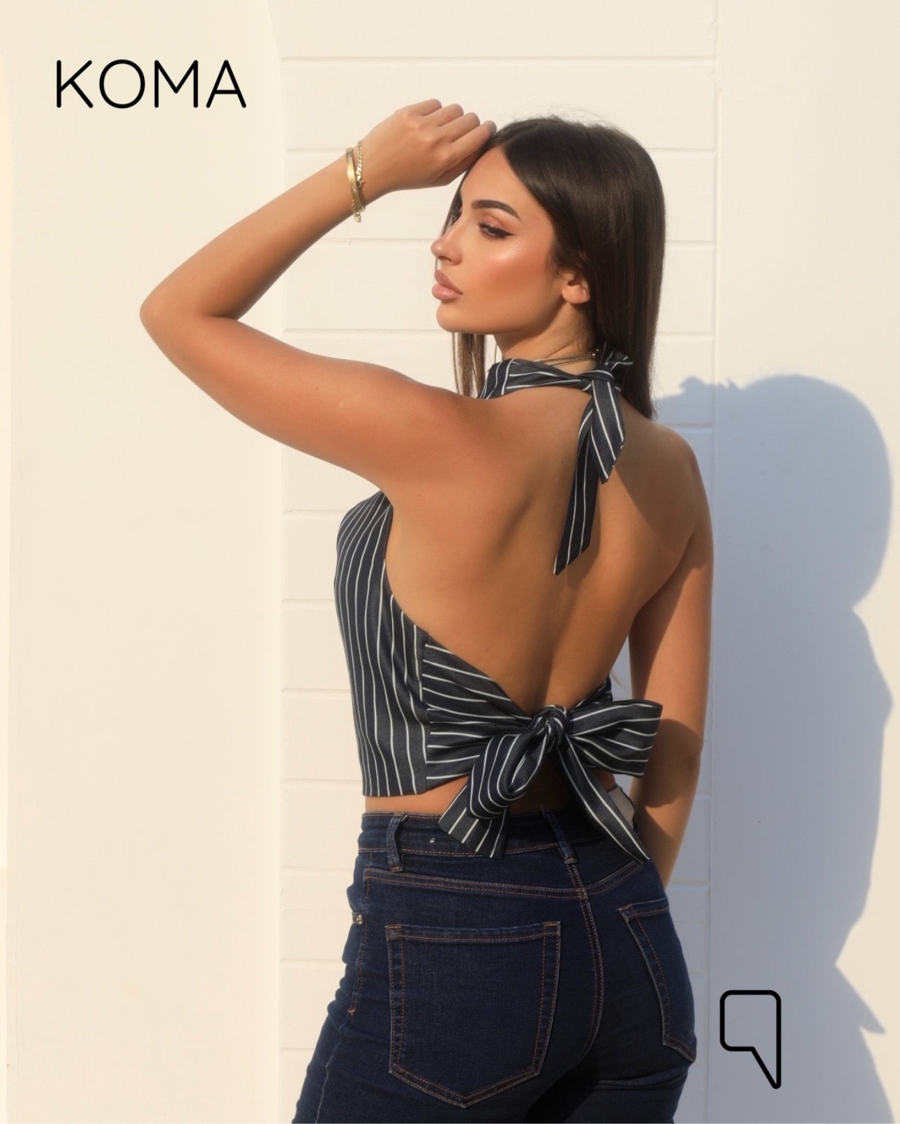 Ember Striped Tied Up Top - Navy