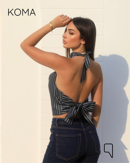 Ember Striped Tied Up Top - Navy
