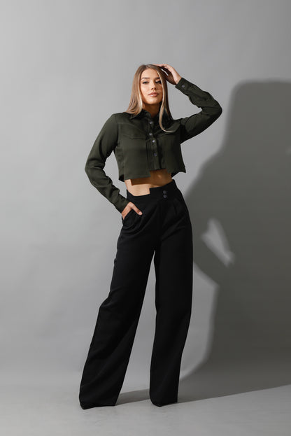 Pockets Cropped Shirt - Olive