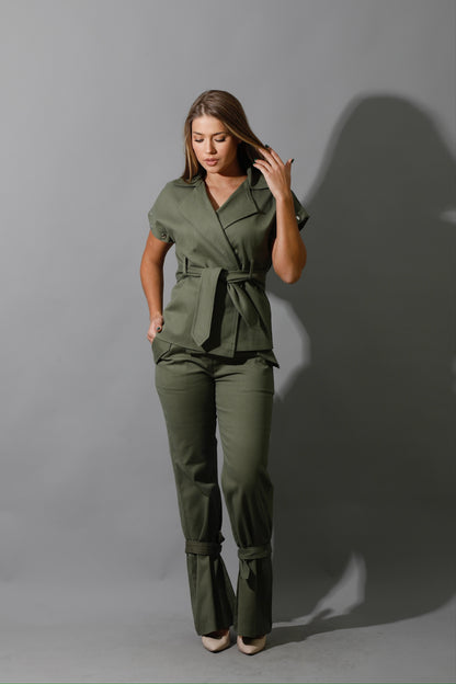 Co-Ord Detached Sleeves Jacket - Olive