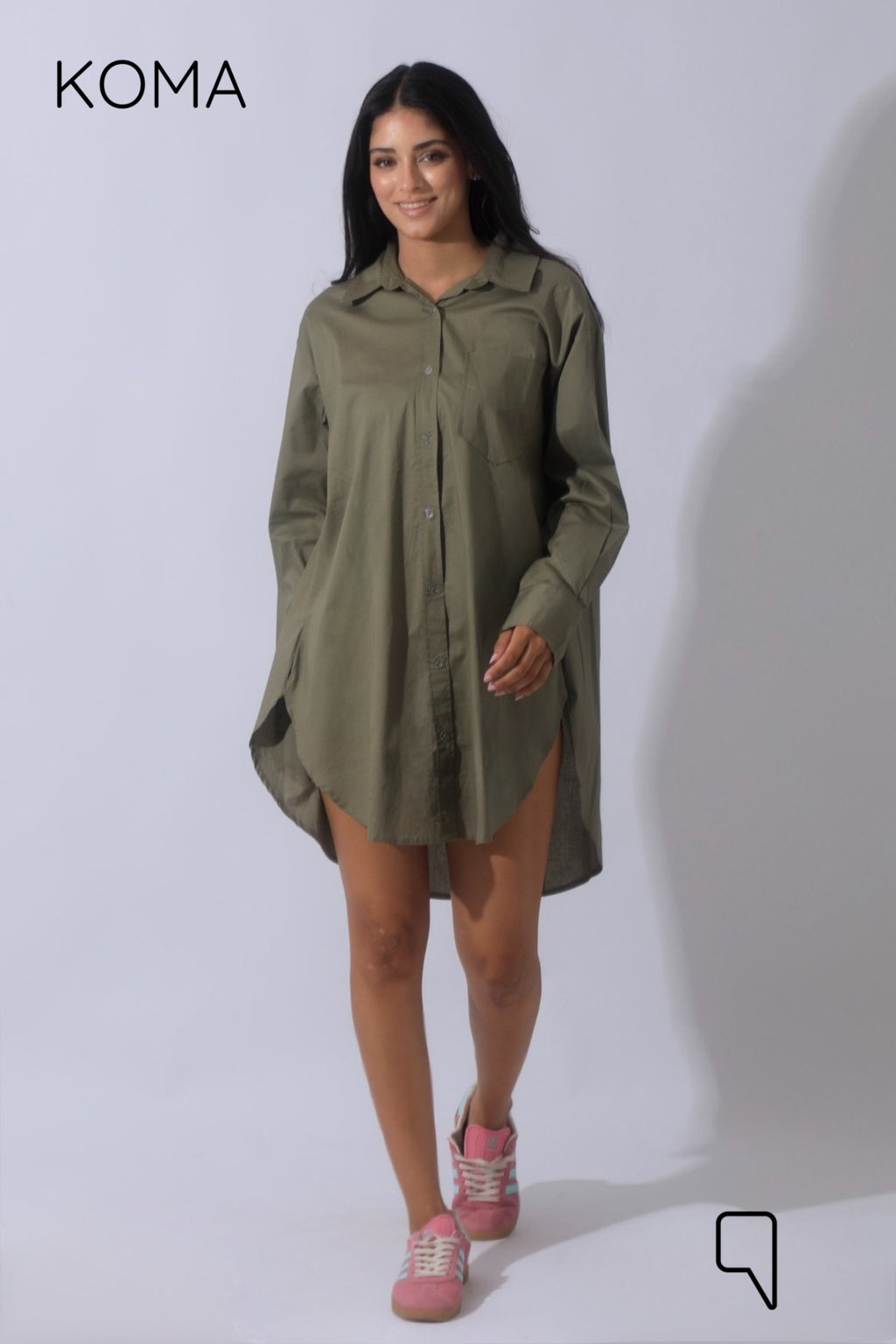 Oversized Shirt Dress - Olive