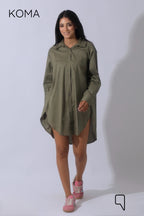Oversized Shirt Dress - Olive