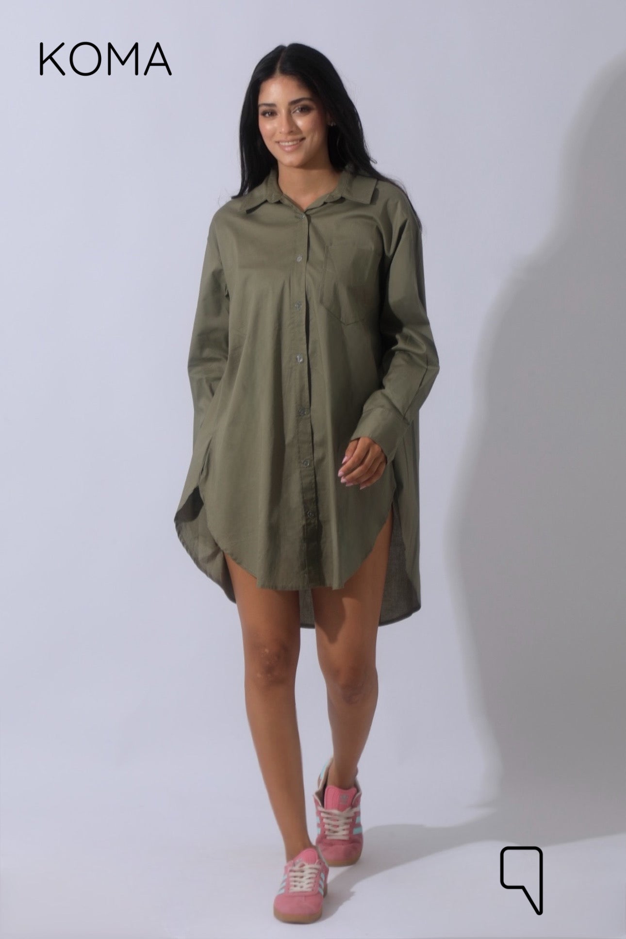 Oversized Shirt Dress - Olive