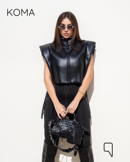 Dixi Leather Fur Vest - Black