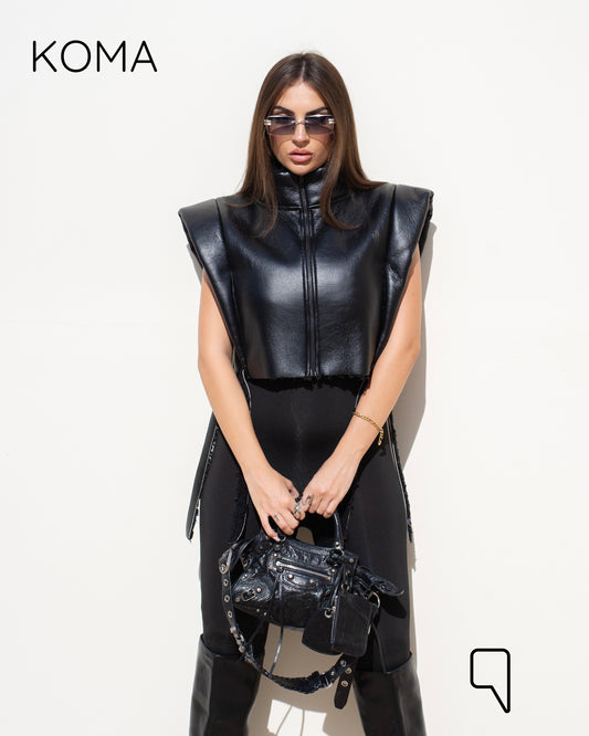 Dixi Leather Fur Vest - Black