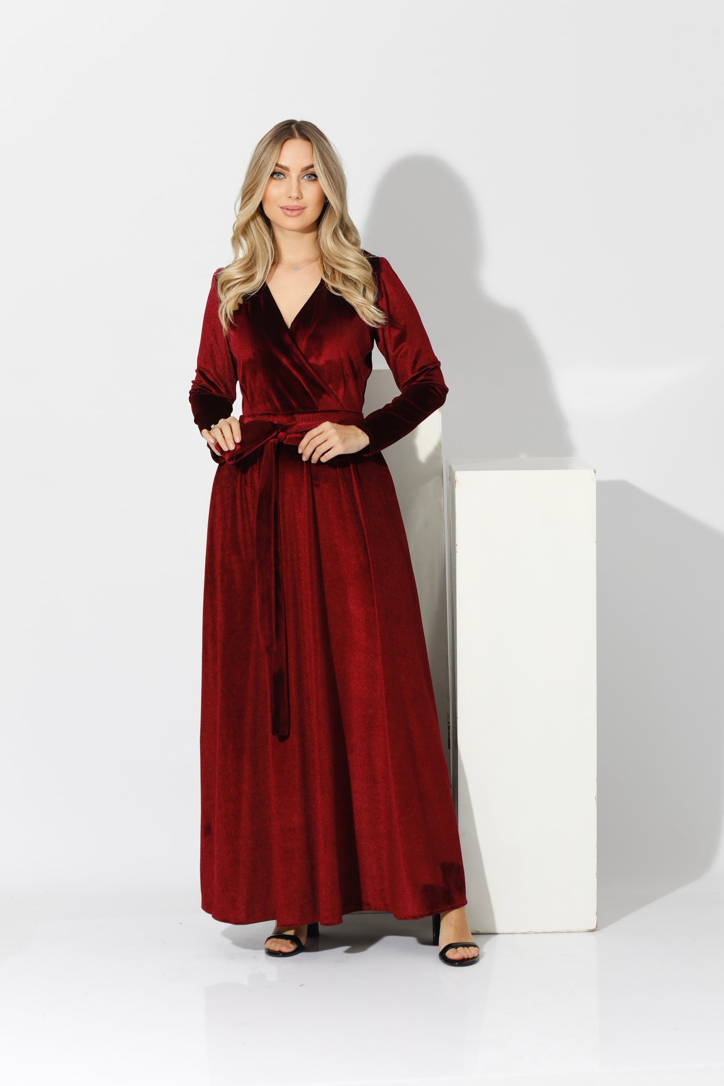 Velvet Wrap Maxi Dress - Maroon