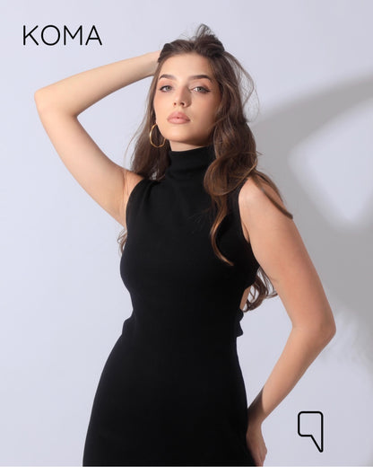Naomi Halter Neck Midi Sleeveless Dress - Black