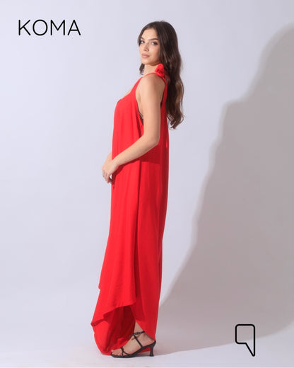 Tied Up Lose Jumpsuit - Red