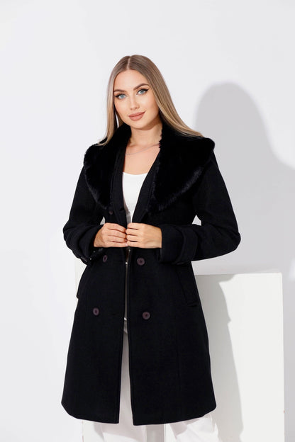 Furs Double Breasted Coat - Black