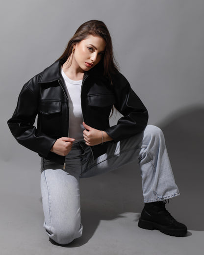 Leather Buckle Jacket - Black