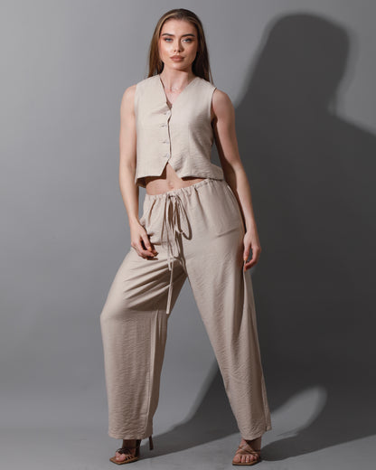 Cropped Vest Set - Beige