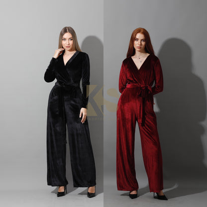 Wrapped wide leg Jumpsuit- Maroon