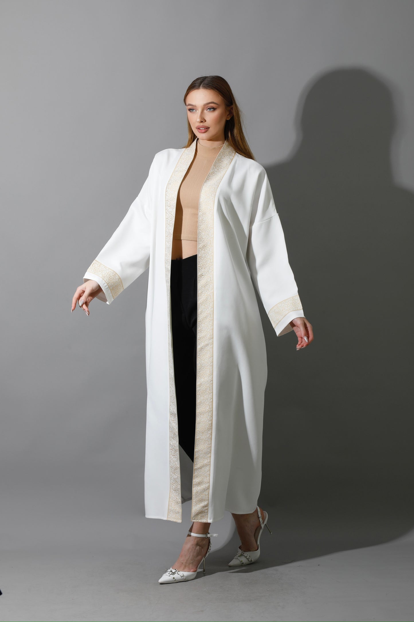 Arabic Long Kaftan - White & Gold