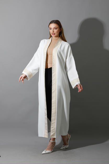 Arabic Long Kaftan - White & Gold