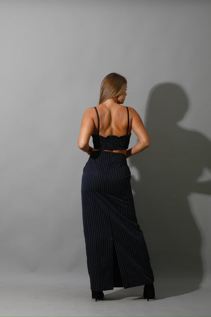 Striped Bra Top Co-Ord - Navy